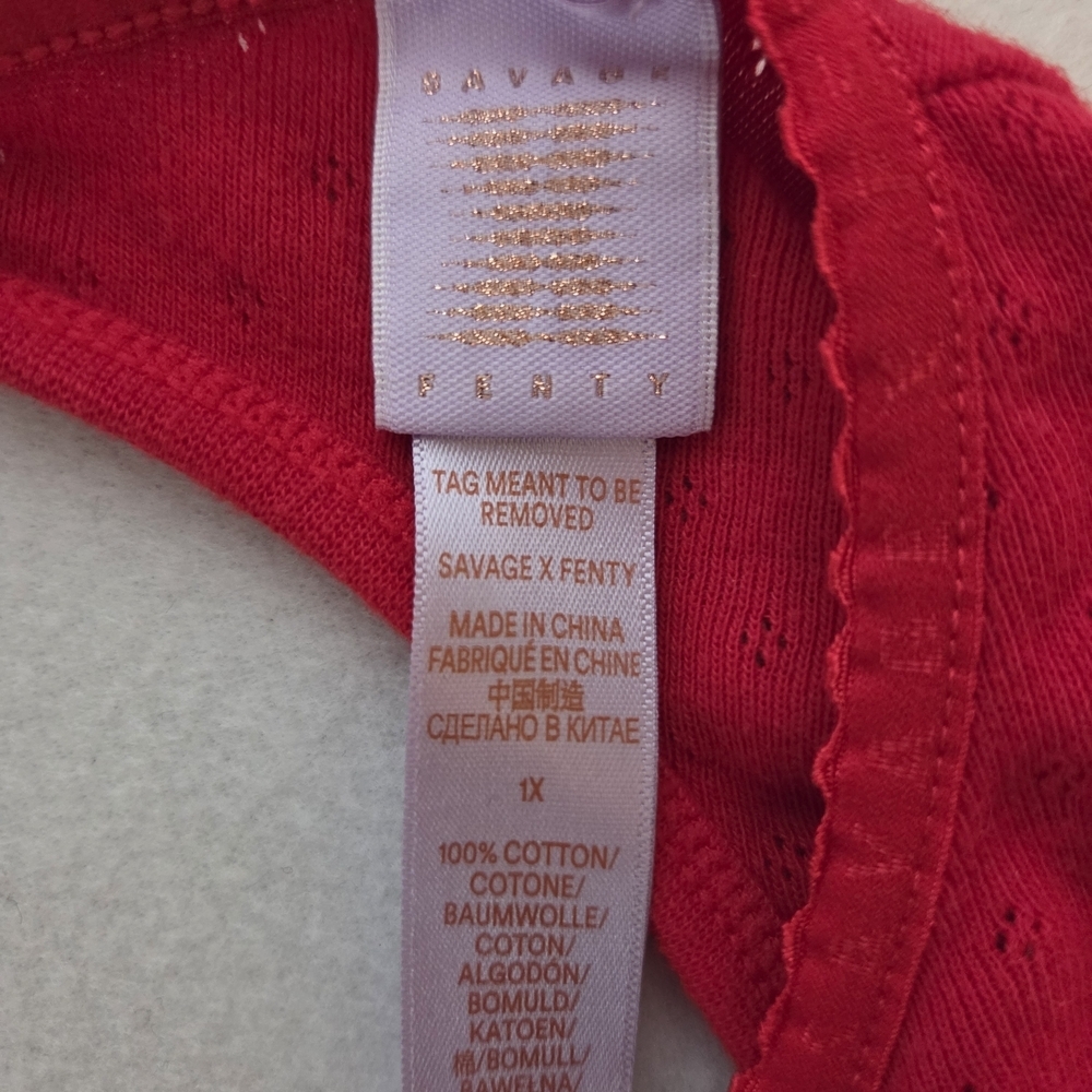 Savage X Fenty Red Long Sleeve Crop Top Open Back 1x - Picture 7 of 8